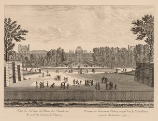 Vista del palacio y los jardines de las Tullerías, desde el lado del curso la Reina