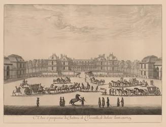Vista y perspectiva del Castillo de Versalles, desde el patio interior, 1664