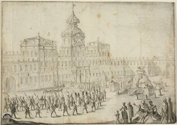 Procesión religiosa entrando en Schloss Mirabell, Salzburgo