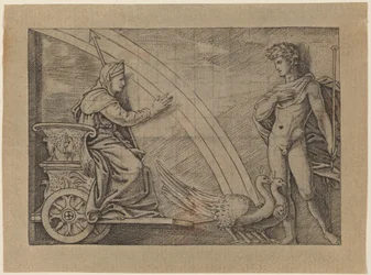 Juno en un carro tirado por pavos reales