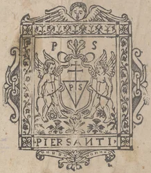 Dos putti con escudo inscrito Pier Santi