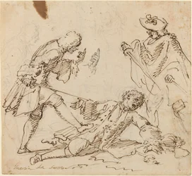 Tres hombres peleando