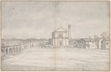 Centro de una ciudad con una iglesia