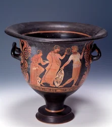Crátera de Cumas que representa una escena de ofrenda (terracota, 320-310 a.C.)