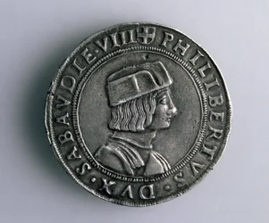 Moneda de 4-Teston (anverso) de Filiberto II de Saboya (1497-1504), siglo XV-XVI (plata)