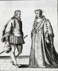 Una pareja de la nobleza italiana. Grabado de Il ballarino sobre la danza del maestro de baile Fabritio Caroso (1527/1535-1605/1620) 1581. Civico Museo Biblioteca Musicale, Bolonia