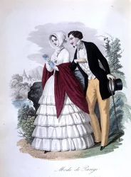 Una escena galante: una pareja elegante de parisinos a la moda