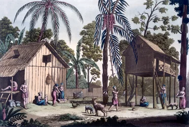 Asentamiento nativo en Sumatra, c.1820s-30s