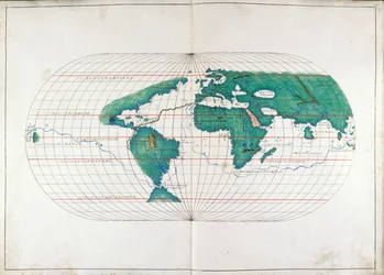 Agregar. 19927, ff.12v-13 Mapa mundial, ilustración del 