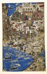Añadir 27695 f.5 Captura de Trípoli en Siria por el sultán de Egipto en 1288, de Tratado sobre los vicios (vitela)