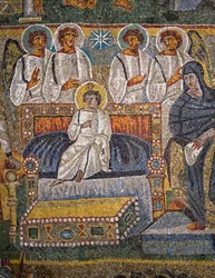 Adoración de los Magos, (detalle) de Cristo rodeado de ángeles