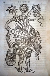 Alquimia: Monstruo híbrido, en "De Transmutatione Metallica Sogni Tre" de Giovanni Battista Nazari, editado en Brescia en 1599