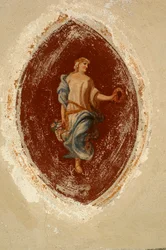 Alegoría de la abundancia, Fresco, Palacio Ternengo Gromo (siglo XVI), Barrio medieval de Piazzo, Biella, Piamonte, Italia