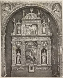 Altar en la iglesia de Santa Cita, por Antonello Gagini, Palermo, Italia, grabado de un dibujo de G Cavallotti, de L