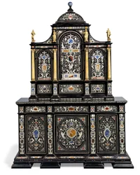 Gabinete italiano con montura de ormolú, marfil y piedras duras incrustadas en ébano y ebonizado