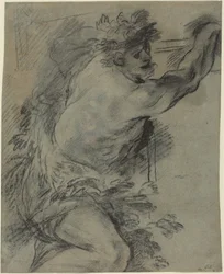 Baco (tiza negra con aguada gris sobre papel azul)
