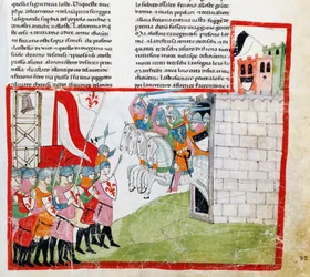Batalla de Montaperti, miniatura de Pacino di Buonaguida de Nuova Cronica, por Giovanni Villani