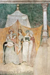Bicocca degli Arcimboldi: fresco del siglo XV, detalle de mujeres tocando música (fresco)