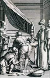 Sangría en las piernas, de Medicina Aegyptiorum por Prospero Alpini, publicado 1745