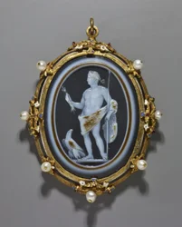 Camafeo que representa a un emperador romano como Júpiter, Camafeo: Romano, A.D. 41-54, Marco: Italiano, finales del siglo XVI