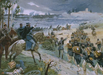 Captura de Roma a través de la brecha de Porta Pia el 20 de septiembre de 1870, ilustración de un álbum sobre la historia del Risorgimento hecho para el chocolate Talmone, finales del siglo XIX