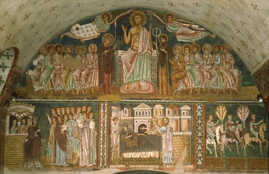 Cristo entronizado entre la Virgen, San Juan Bautista, los Apóstoles y dos Ángeles