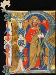 Cristo el Redentor - Inicial R de un manuscrito iluminado de gran formato, c.1380
