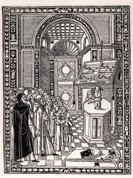 Coro de la iglesia, ilustración de Practica Musicae por Franchino Gaffurio (1451-1522), publicado en Venecia 1512