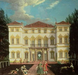 Casa de campo con figuras elegantes (una de un par)