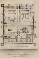 Croacia - Split (Spalato) - Palacio de Diocleciano reconstruido por Robert Adam (Palacio del emperador romano Diocleciano (Cayo Aurelio Valerio Diocleciano, 245-316). grabado de "Usi e Costumi di Tutti i Popoli dell