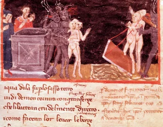 Dante y Virgilio rodeados de los proxenetas y los seductores (canto 18 del Infierno, en la Divina Comedia) - Miniatura