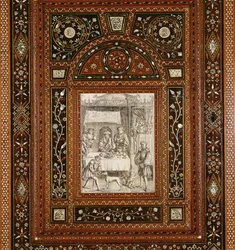 Detalle de un grabado en marfil, después de Memling (c.1433-94), de un gabinete dado a María Reina de Escocia (1542-87) y Francisco II (1544-60) como regalo de bodas (madera e incrustaciones de marfil)