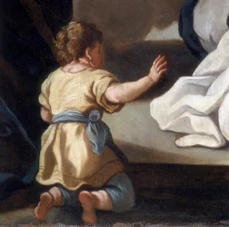 Detalle de la pintura que representa a la Madonna del Rosario con los santos Domingo y Catalina de Siena