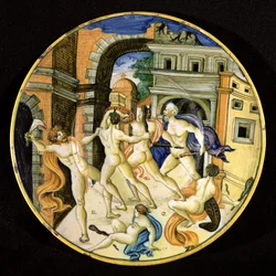 Plato que representa a Sansón y los filisteos, Taller de Pesaro