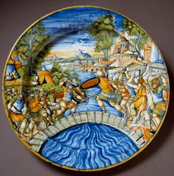 Episodio de la defensa del Puente Sublicio por el héroe romano legendario Horacio Cocles durante la lucha contra los etruscos
