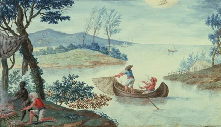 Escena de pesca que representa el mes de julio, una de una serie de doce