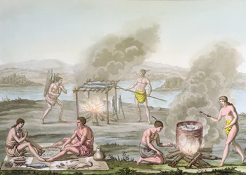 Indios de Florida preparando y cocinando comida, c.1820
