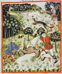 Cazando gacelas, ilustración de Tacuinum Sanitatis Codex Vindobonensis