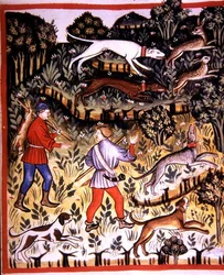 Fol.72r Cazando liebres, ilustración de 