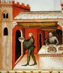 Carne y su gelatina, ilustración de Tacuinum Sanitatis Codex Vindobonensis