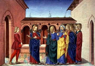 Fol.91v Cristo anuncia que la enfermedad de Lázaro no es mortal (vitela)