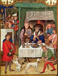 El mes de enero: Señor rico en la mesa, del Breviarium Grimani, c.1515
