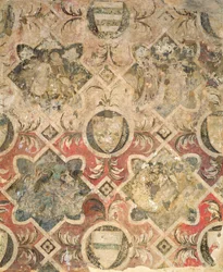 Fragmento de un fresco decorado con escudos de armas