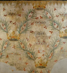 Fresco de ornamentación floral y coronas, antiguamente en la Casa Vismara de Legnano, XVsec.