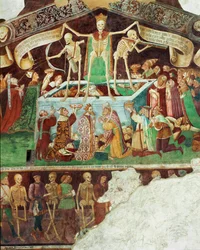 Frescos en el exterior del oratorio Dei Disciplini en Clusone, cerca de Bérgamo (fresco)