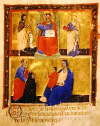 Frontispicio, de una Mariegola de la cofradía laica de la Confraternidad de la Madonna dell