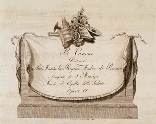 Frontispicio de la partitura musical de Sei canoni por el compositor italiano Natale Mussini (1765-1837) dedicado a la Reina de Prusia