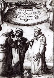 Frontispicio de Dialogo sopra i due massimi sistemi del mondo de Galileo, publicado en 1632