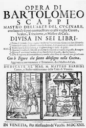 Frontispicio del libro de cocina de Bartolomeo Scappi, 1622
