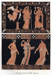 Vestidos de las reinas griegas - grabado de «Usi e Costumi di Tutti i Popoli dell